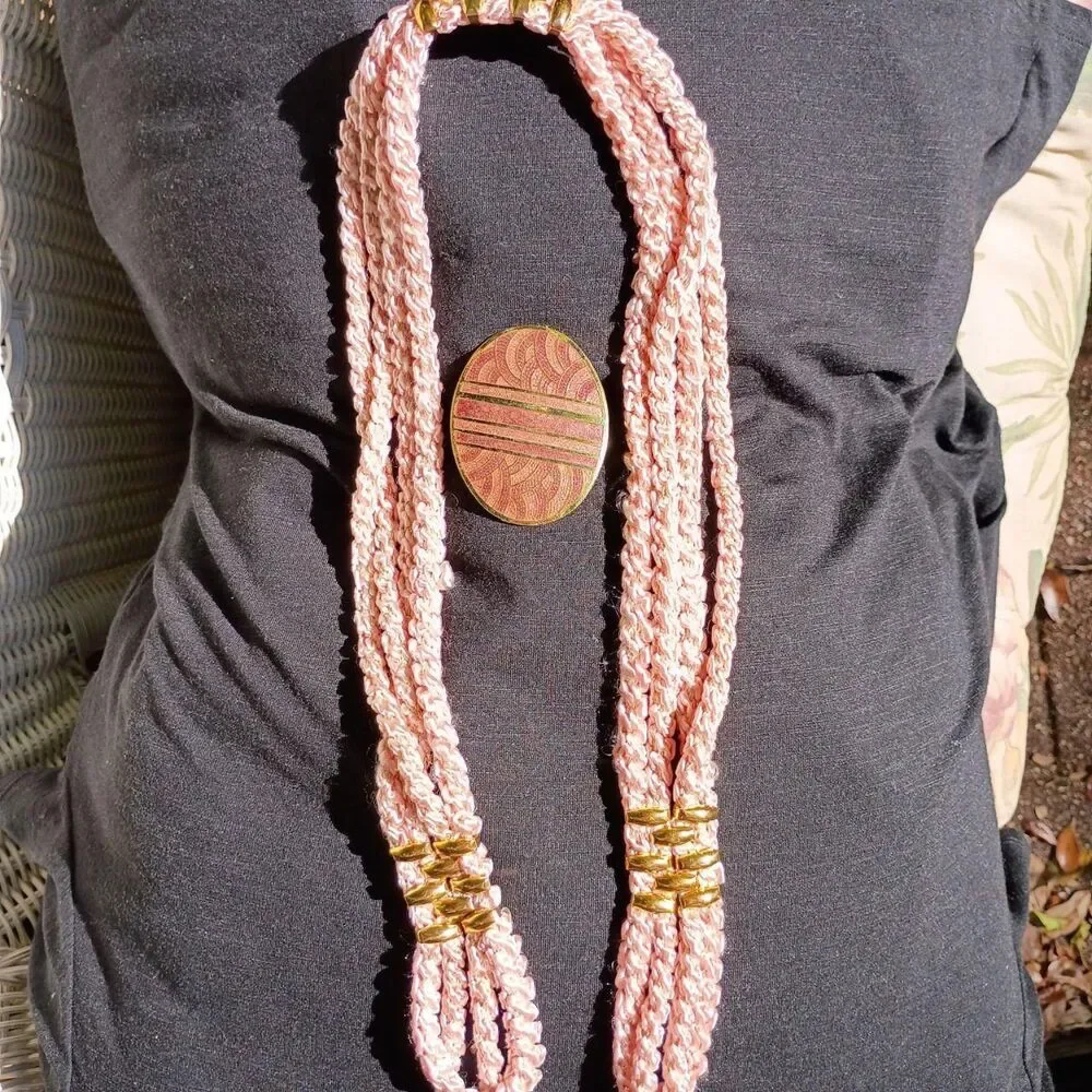 1980's Pink Cord and Enameled Brass Buckle Belt